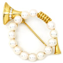ミキモト MIKIMOTO あこやパール ダイヤ パールホワイト×イエローゴールド K18YG ダイヤモンド パール ブローチ Au750 18K 18金 YG 真珠 ホルンモチーフ ラウンドシェイプ