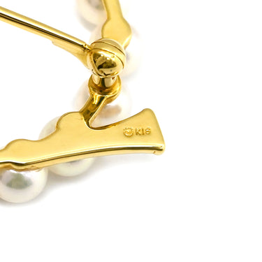 ミキモト MIKIMOTO あこやパール ダイヤ パールホワイト×イエローゴールド K18YG ダイヤモンド パール ブローチ Au750 18K 18金 YG 真珠 ホルンモチーフ ラウンドシェイプ