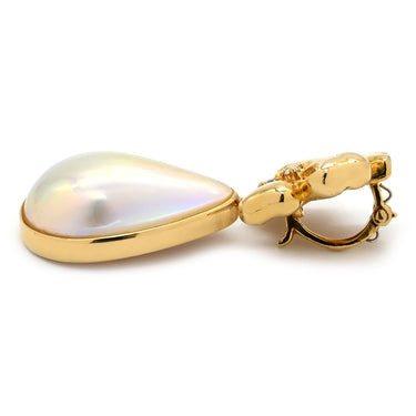タサキ TASAKI リボンモチーフ マベパール ホワイト×イエローゴールド K18YG パール ダイヤモンド ペンダントトップ Au750 18K 18金 真珠 ダイヤ ドロップ しずく型 スイング