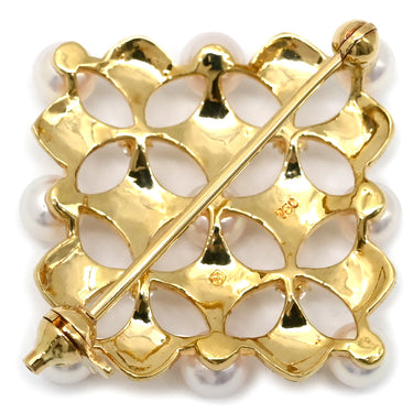 ミキモト MIKIMOTO ベビーパール ダイヤ パールホワイト×イエローゴールド K18YG ダイヤモンド パール ブローチ 白 Au750 18K 18金 YG 真珠 スクエア ひし形 ラウンドシェイプ