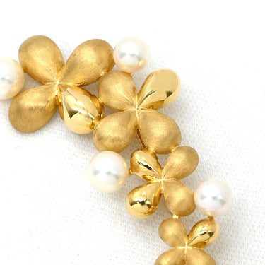 ミキモト MIKIMOTO あこやパール パールホワイト×イエローゴールド K18YG パール ブローチ MIKIMOTO Au750 18K 18金 YG 真珠 フラワーモチーフ