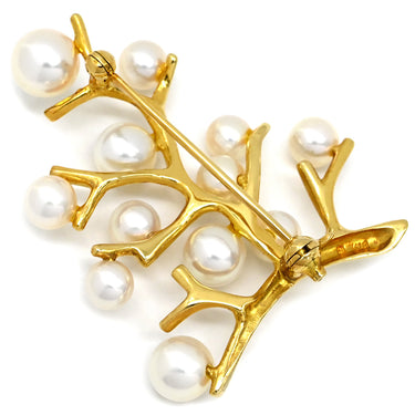 ミキモト MIKIMOTO 幸福の木 パールホワイト×イエローゴールド K18YG パール ブローチ MIKIMOTO Au750 18K 18金 アコヤパール 真珠 珊瑚モチーフ