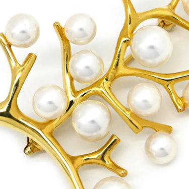 ミキモト MIKIMOTO 幸福の木 パールホワイト×イエローゴールド K18YG パール ブローチ MIKIMOTO Au750 18K 18金 アコヤパール 真珠 珊瑚モチーフ