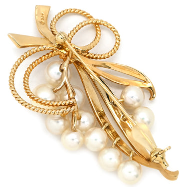 ミキモト MIKIMOTO パール ブーケ リボン パールホワイト×イエローゴールド K14YG パール ブローチ アコヤ真珠 14K ブローチストッパー付