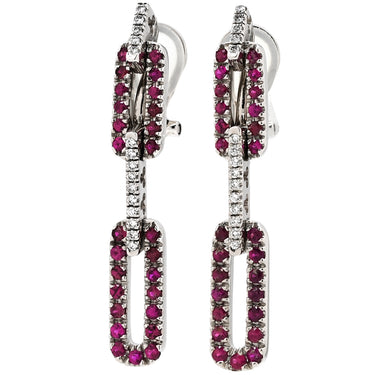 ダミアーニ DAMIANI ルビー ダイヤ レッド×ホワイトゴールド K14WG イヤリング 14K 585AU 赤 ドロップ スイング ラウンドミックス・ブリリアントカット クリップ