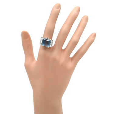 ノンブランド NON BRAND アクアマリン ダイヤリング ブルー×プラチナシルバー Pt900 アクアマリン リング 指輪 Pm Pt900 ライトブルー 水色 スクエア 11.5号