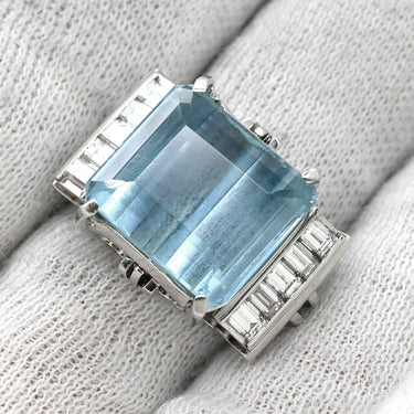 ノンブランド NON BRAND アクアマリン ダイヤリング ブルー×プラチナシルバー Pt900 アクアマリン リング 指輪 Pm Pt900 ライトブルー 水色 スクエア 11.5号