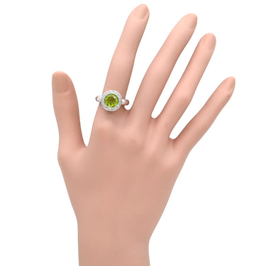 ノンブランド NON BRAND ペリドット ダイヤモンド ライトグリーン×ホワイトゴールド K18WG ペリドット ダイヤモンド リング 指輪 黄緑 Au750 18K 18金 ヘイローデザイン ベゼルセッティング 12.5号