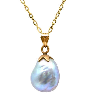 ミキモト MIKIMOTO バロックパール ペンダント ブルー×イエローゴールド K18YG パール ネックレス 青 真珠 1粒 スイング 750 18K YG