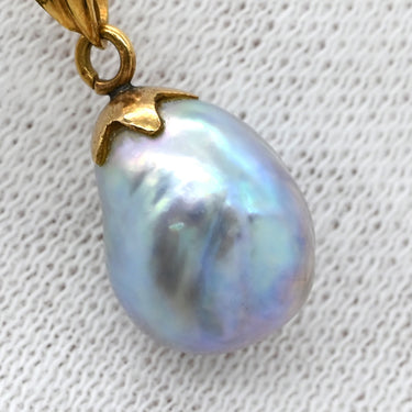 ミキモト MIKIMOTO バロックパール ペンダント ブルー×イエローゴールド K18YG パール ネックレス 青 真珠 1粒 スイング 750 18K YG