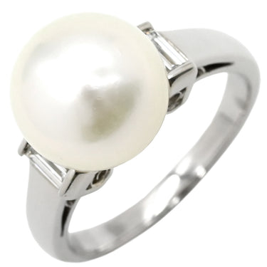 ミキモト MIKIMOTO サイドストーン 大粒パール パールホワイト×プラチナシルバー Pt950 パール ダイヤモンド リング 指輪 Pt950 真珠 アコヤ ダイヤ バケットカット 13号