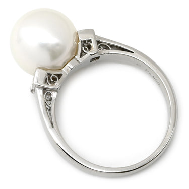 ミキモト MIKIMOTO サイドストーン 大粒パール パールホワイト×プラチナシルバー Pt950 パール ダイヤモンド リング 指輪 Pt950 真珠 アコヤ ダイヤ バケットカット 13号