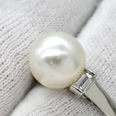 ミキモト MIKIMOTO サイドストーン 大粒パール パールホワイト×プラチナシルバー Pt950 パール ダイヤモンド リング 指輪 Pt950 真珠 アコヤ ダイヤ バケットカット 13号
