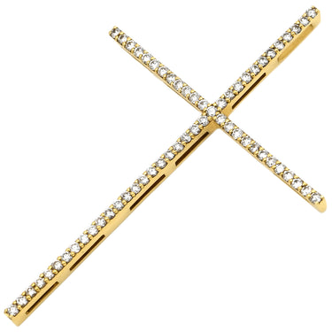 ノンブランド NON BRAND クロスモチーフ ダイヤモンド イエローゴールド K18YG ダイヤモンド ペンダントトップ 十字架 18K 750 YG ネックレストップ 60石 60P ラウンドブリリアント ラージ
