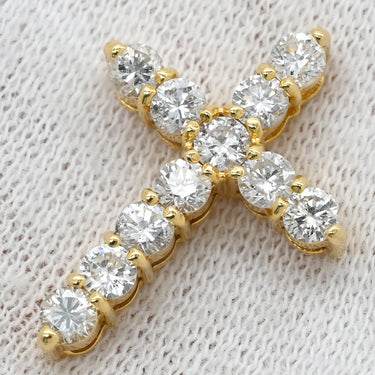 ノンブランド NON BRAND クロスモチーフ ダイヤモンド 1.00ct イエローゴールド K18YG ダイヤモンド ペンダントトップ 十字架 18K 750 YG ネックレストップ 11石 11P ラウンドブリリアント