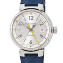 腕時計 ルイヴィトン LOUIS VUITTON タンブール GMT Q113M 自動巻き メンズ シルバー デイト アラビア バー デュアルタイム