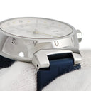 腕時計 ルイヴィトン LOUIS VUITTON タンブール GMT Q113M 自動巻き メンズ シルバー デイト アラビア バー デュアルタイム