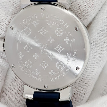 腕時計 ルイヴィトン LOUIS VUITTON タンブール GMT Q113M 自動巻き メンズ シルバー デイト アラビア バー デュアルタイム