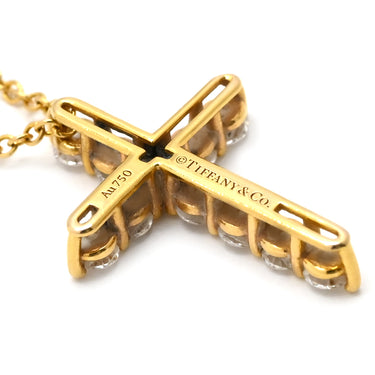ティファニー Tiffany & Co ミニクロス ダイヤ ペンダント イエローゴールド K18YG ダイヤモンド ネックレス T&Co. Au750 18K 18金 11P 11石 十字架 クロス ロザリオ