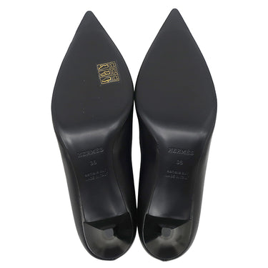 エルメス HERMES マジェステ 60 H261046Z ブラック レザー 36 パンプス シルバー金具 黒 ケリーバックル ポインテッドトゥ ストラップ付 6cmヒール