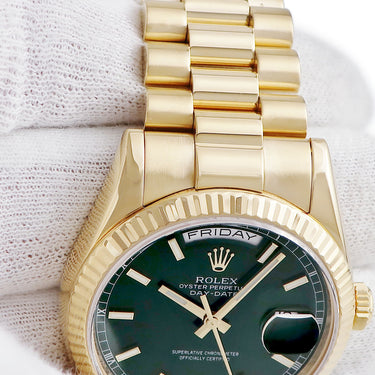 腕時計 ロレックス ROLEX デイデイト 36 118238 Z番 自動巻き メンズ Z番 K18YG無垢 グリーン フルーテッドベゼル バー