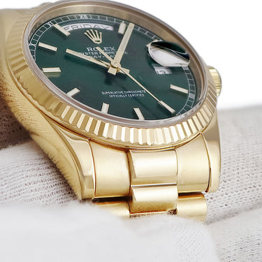 腕時計 ロレックス ROLEX デイデイト 36 118238 Z番 自動巻き メンズ Z番 K18YG無垢 グリーン フルーテッドベゼル バー