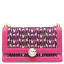 ミュウミュウ MIU MIU チェーンショルダー ピンク キャンバス レザー ショルダーバッグ ゴールド金具 エムエムパリス ロゴ 総柄 クロコ型押し ビジュー