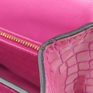 ミュウミュウ MIU MIU チェーンショルダー ピンク キャンバス レザー ショルダーバッグ ゴールド金具 エムエムパリス ロゴ 総柄 クロコ型押し ビジュー