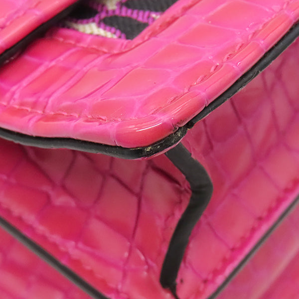 ミュウミュウ MIU MIU ショルダーバッグ チェーンショルダー キャンバス レザー ピンク ゴールド金具 エムエムパリス ロゴ 総柄 クロコ型押し ビジュー【中古】 ミュウミュウ MIU MIU チェーンショルダー ピンク キャンバス レザー