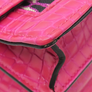 ミュウミュウ MIU MIU チェーンショルダー ピンク キャンバス レザー ショルダーバッグ ゴールド金具 エムエムパリス ロゴ 総柄 クロコ型押し ビジュー