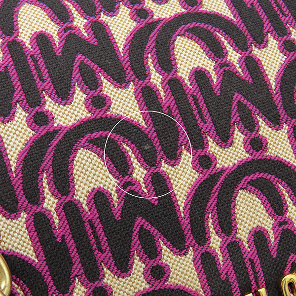 ミュウミュウ MIU MIU ショルダーバッグ チェーンショルダー キャンバス レザー ピンク ゴールド金具 エムエムパリス ロゴ 総柄 クロコ型押し ビジュー【中古】 ミュウミュウ MIU MIU チェーンショルダー ピンク キャンバス レザー