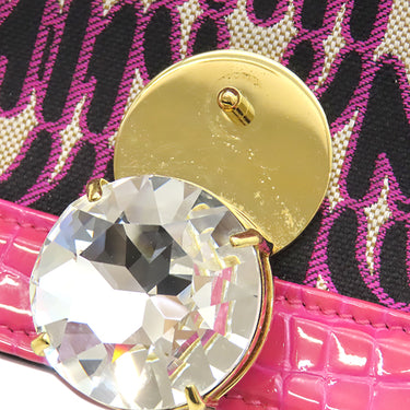 ミュウミュウ MIU MIU チェーンショルダー ピンク キャンバス レザー ショルダーバッグ ゴールド金具 エムエムパリス ロゴ 総柄 クロコ型押し ビジュー