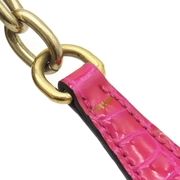ミュウミュウ MIU MIU ショルダーバッグ チェーンショルダー キャンバス レザー ピンク ゴールド金具 エムエムパリス ロゴ 総柄 クロコ型押し ビジュー【中古】 ミュウミュウ MIU MIU チェーンショルダー ピンク キャンバス レザー