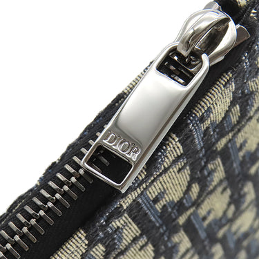 クリスチャン・ディオール Christian Dior ケニー シャーフ A5 ポーチ ネイビー系 レザー ジャガード クラッチバッグ シルバー金具 Kenny Scharf オブリーク セカンドバッグ