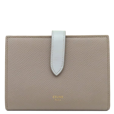 セリーヌ CELINE ミディアム ストラップ ウォレット 10B643BRU ぺプル×ミネラル レザー 二つ折り財布 ゴールド金具 グレージュ 水色 バイカラー