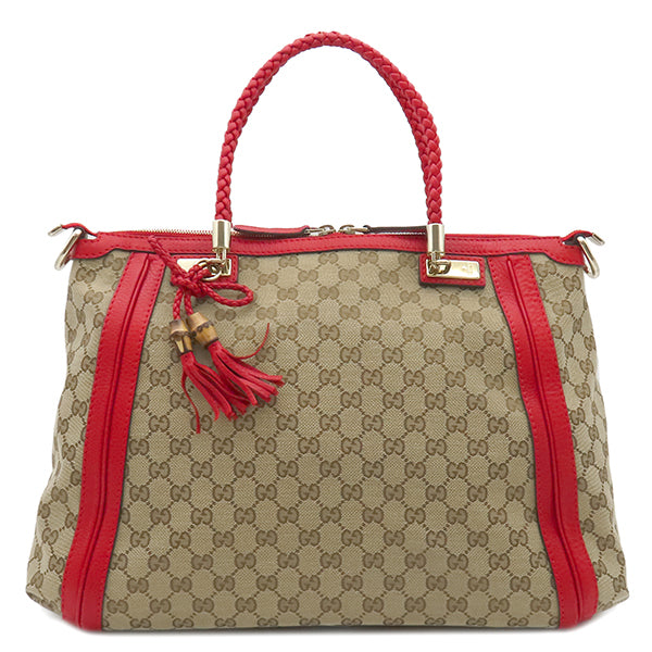 グッチ GUCCI バンブー タッセル トート 296646 ベージュ×レッド グッチ GUCCI バンブー タッセル トート 296646 ベージュ×レッド