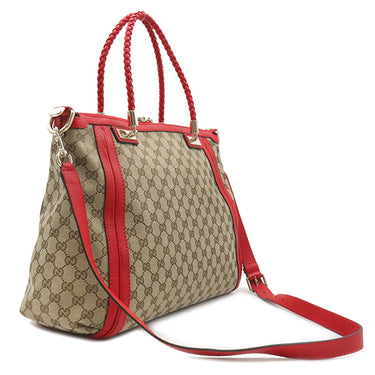 グッチ GUCCI バンブー タッセル トート 296646 ベージュ×レッド GGキャンバス レザー 2WAYバッグ ゴールド金具 ハンドバッグ ショルダー 赤