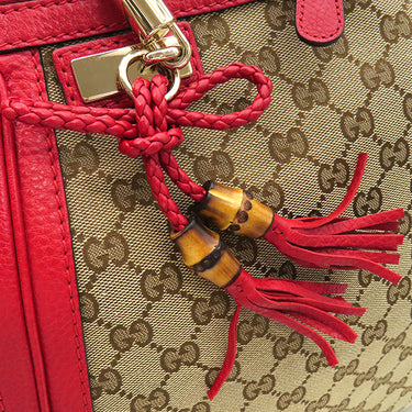 グッチ GUCCI バンブー タッセル トート 296646 ベージュ×レッド GGキャンバス レザー 2WAYバッグ ゴールド金具 ハンドバッグ ショルダー 赤
