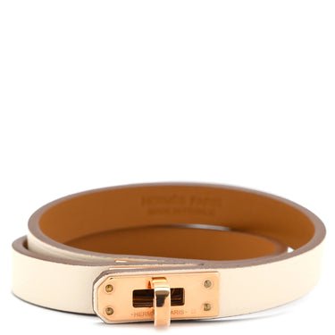 エルメス HERMES ミニ ケリードゥブルトゥール ナタ×ローズゴールド ヴォースイフト GP T2 ブレスレット PG金具 アイボリー 2重 2連 レザーブレス