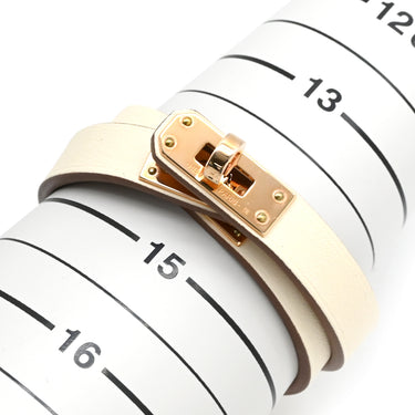 エルメス HERMES ミニ ケリードゥブルトゥール ナタ×ローズゴールド ヴォースイフト GP T2 ブレスレット PG金具 アイボリー 2重 2連 レザーブレス