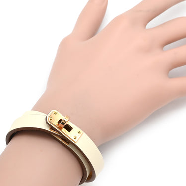 エルメス HERMES ミニ ケリードゥブルトゥール ナタ×ローズゴールド ヴォースイフト GP T2 ブレスレット PG金具 アイボリー 2重 2連 レザーブレス