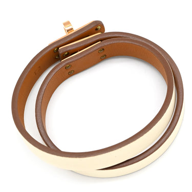 エルメス HERMES ミニ ケリードゥブルトゥール ナタ×ローズゴールド ヴォースイフト GP T2 ブレスレット PG金具 アイボリー 2重 2連 レザーブレス