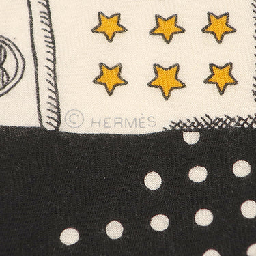 エルメス HERMES カレ140 カレジェアン ブラック×ホワイト×ゴールド カシミヤ シルク ストール 【ZOUAVES ET DRAGONS/ズアヴとドラゴン】