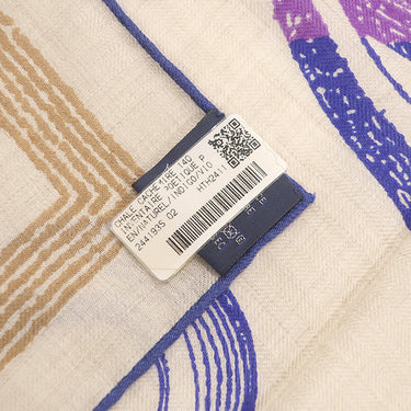 エルメス HERMES カレ140 カレジェアン ナチュラル×インディゴ×バイオレット カシミヤ シルク ストール 新品 未使用 【鞍職人の詩的な目録】