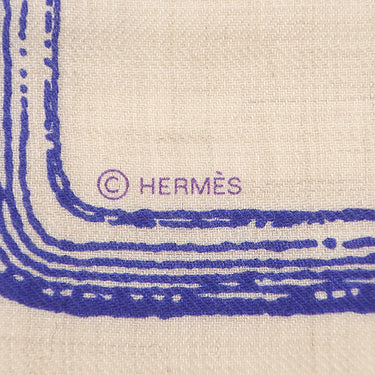 エルメス HERMES カレ140 カレジェアン ナチュラル×インディゴ×バイオレット カシミヤ シルク ストール 新品 未使用 【鞍職人の詩的な目録】