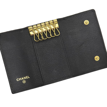 シャネル CHANEL カメリア ココマーク ブラック レザー キーケース ゴールド金具 黒 鍵入れ 6連 6本