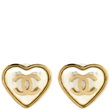 シャネル CHANEL ココマーク ハートモチーフ ホワイト×ゴールド GP フェイクパール イヤリング CCマーク クリップ