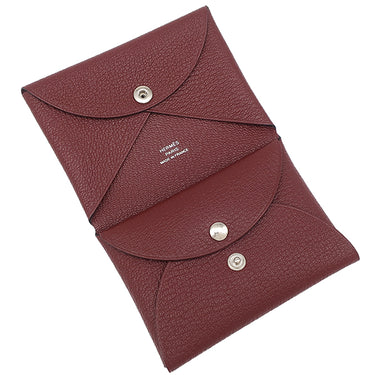 エルメス HERMES カルヴィ デュオ ルージュアッシュ シェブルミゾル カードケース シルバー金具 赤 フラグメントケース 2024年製