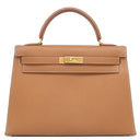 エルメス HERMES ケリー 32 外縫い ゴールド クシュベル ハンドバッグ ゴールド金具 茶 ハンドバッグ 鍵・カデナ・ストラップ欠品