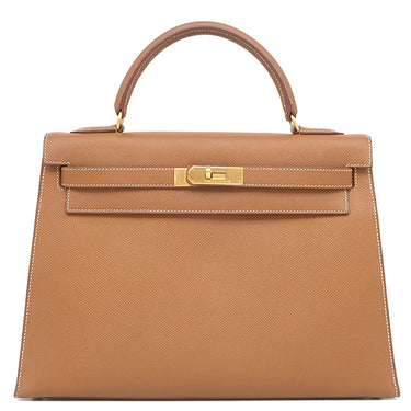 エルメス HERMES ケリー 32 外縫い ゴールド クシュベル ハンドバッグ ゴールド金具 茶 ハンドバッグ 鍵・カデナ・ストラップ欠品